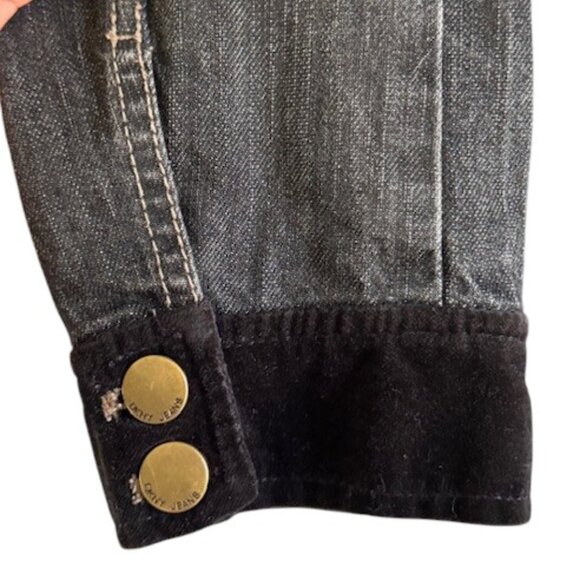 DKNY Jeans Women's Black Cropped Denim Military Style Jacket Stretch Faded L EUC - Picture 10 of 16